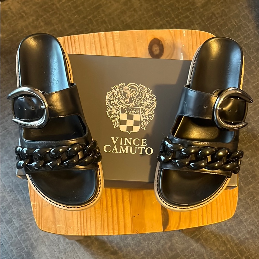 Vince Camuto Black Braided Slide Sandals